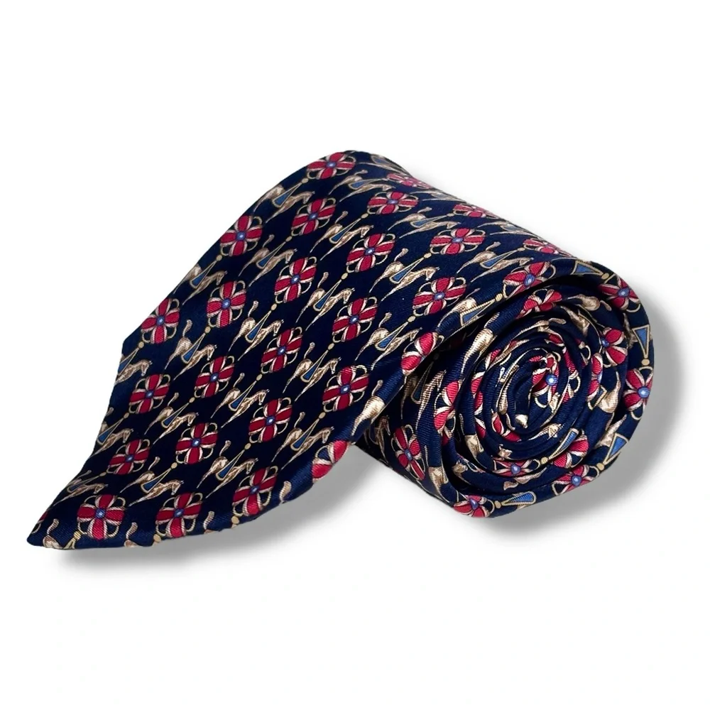 FENDI Whimsical Equestrian Print Silk Tie